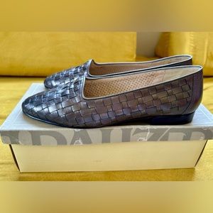 Enzo Angiolini Genius Metallic Gray Woven Leather Slip-on Flat Shoes